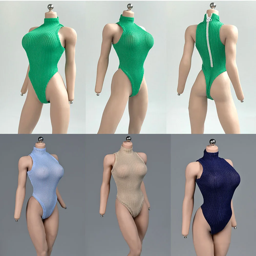 

1/6 Bodysuit Female Solider Sexy Sleeveless High-Fork Zipper Jumpsuit Bodycon Accessory For 12 Inches Action Figure Body