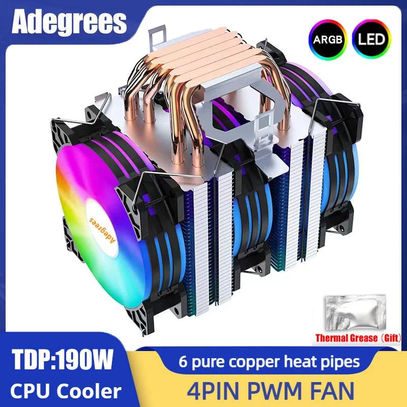 

90MM ARGB CPU Cooler 6 Heatpipes 4PIN PWM PC Processor Radiator For Intel LGA 1366 1151 1156 1700 2011 X99 AM3 AM4 Ventilador