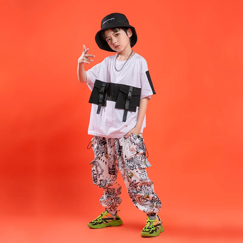 Kids Hip Hop Clothing Dance Outfits T Shirt or Graffiti Cargo Pants for Girl Boy Jazz Dancewear Clothes Fancy Costume