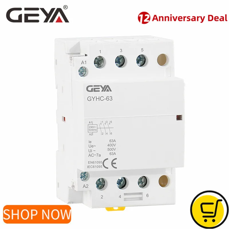 

GEYA 4P Contactor 40A 63A 4NO or 2NC2NO 220V/230V 50/60HZ Din Rail Household AC Modular Contactor