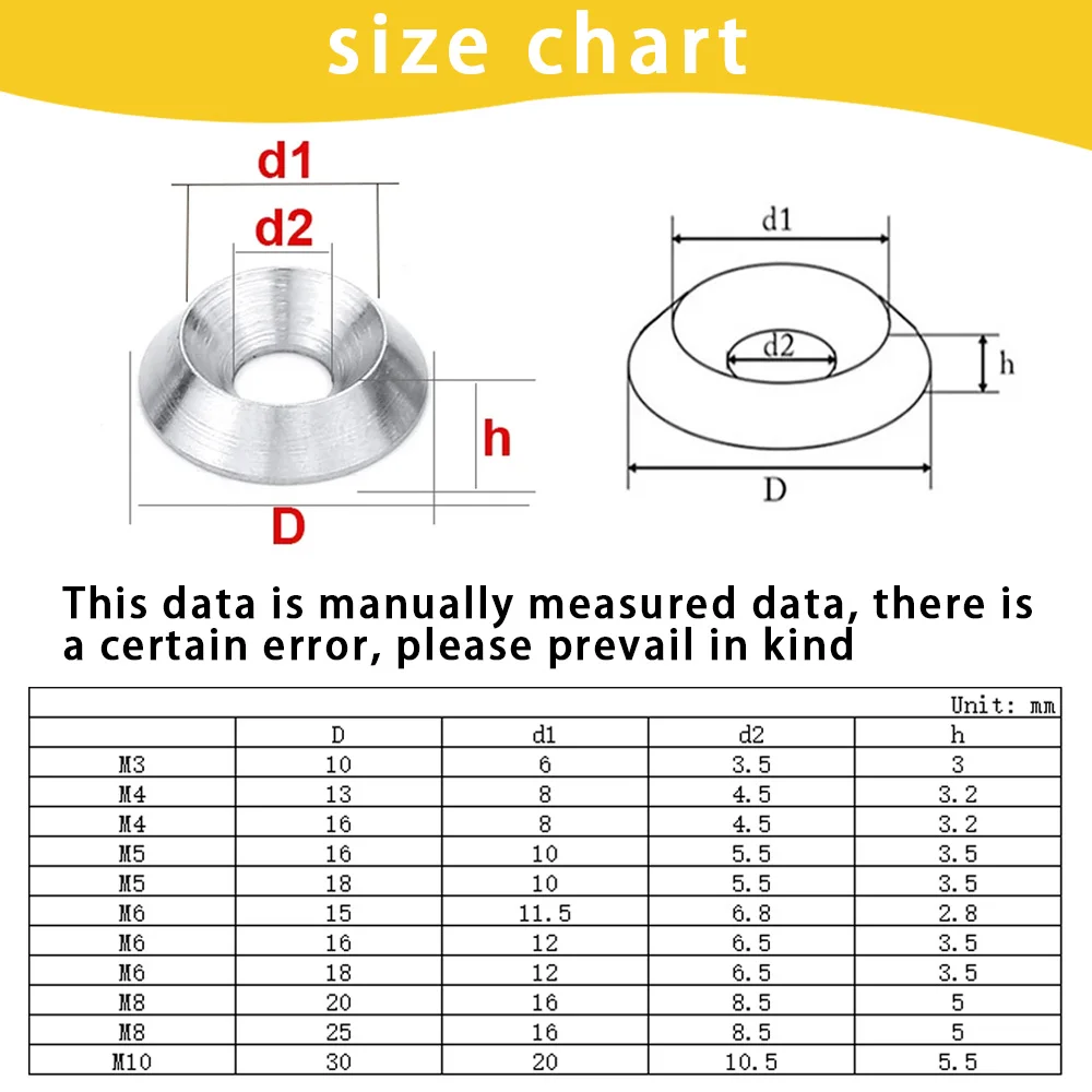 Вогнутые выпуклые конические шайбы M3 M4 M5 M6 M8 M10