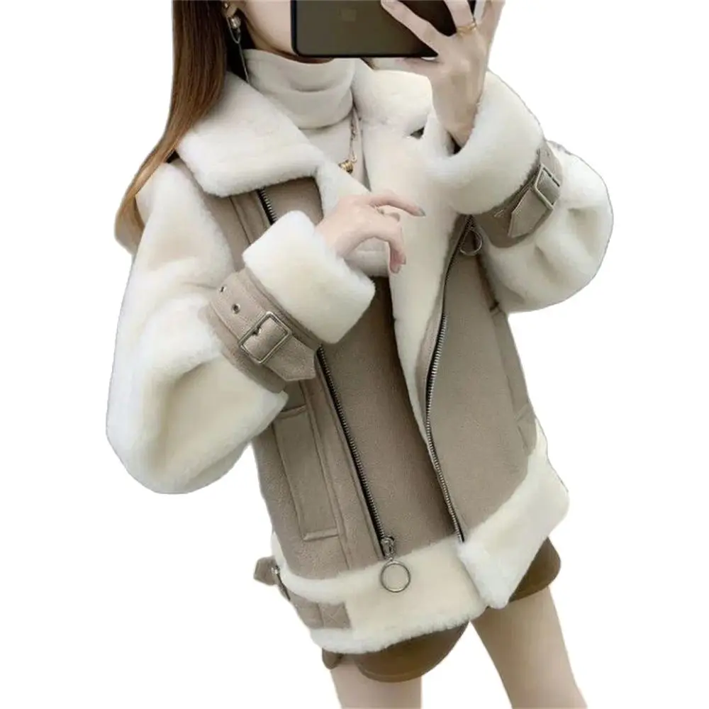 

Top Autumn Wool Jacket Women Pu Leather Warm Jacket Black Faux Fur Coats Over Lady Street Outwear Korean Fashion New 2024