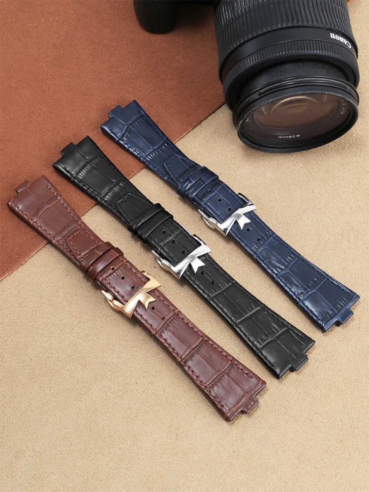 Genuine Leather Watchband For Vacheron Constantin OVERSEAS Series 4500V 5500V P47040 Stainless Steel Buckle Men Watch Strap 25*8