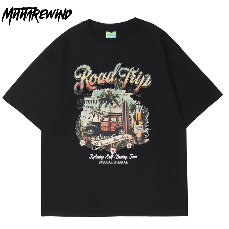 

Summer Hip Hop T Shirt Men Car Painting Graphic T Shirts High Street Oversized T Shirt Casual Cotton White Black Tops Tees