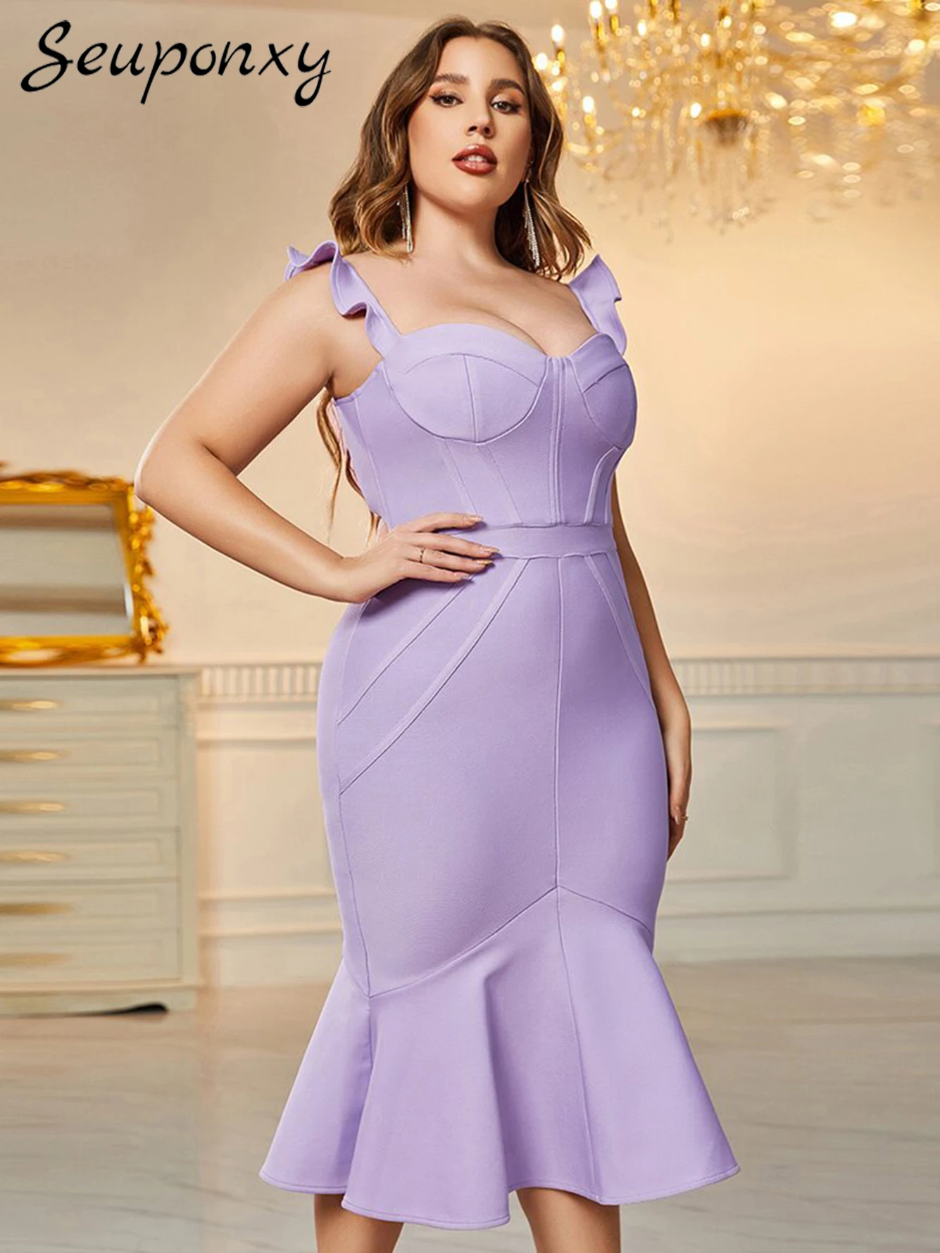 

High Quality Sexy Spaghetti Strap Ruffle Fashion Women'S Sleeveless Bodycon Backless Elegant Evening Party Club Dress Vesidos