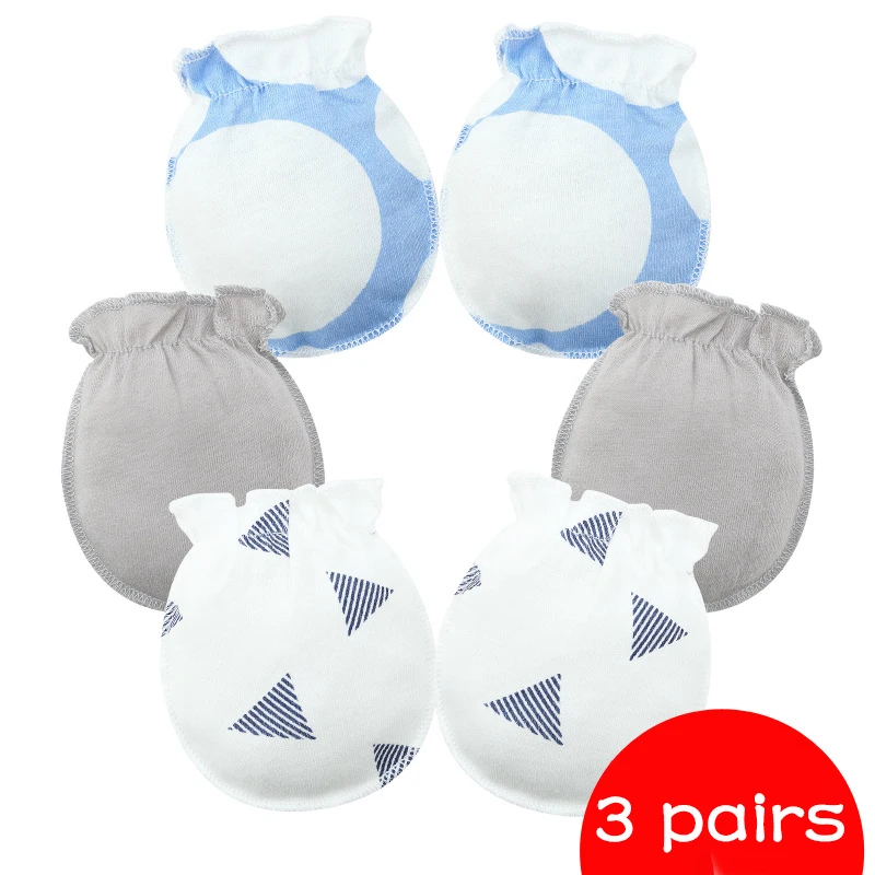 

3 Pairs/Set Thin Cotton 0-6 Month Baby Mittens Kids Accessories Newborn Infantil Anti-Grab Glove Foot Cover Glove