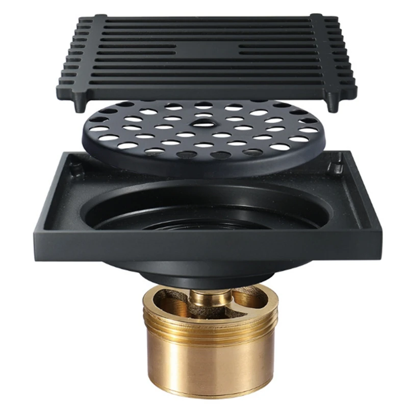 Сливы для душа квадратный сливной фильтр пола 10X10 см черный полностью медный слив