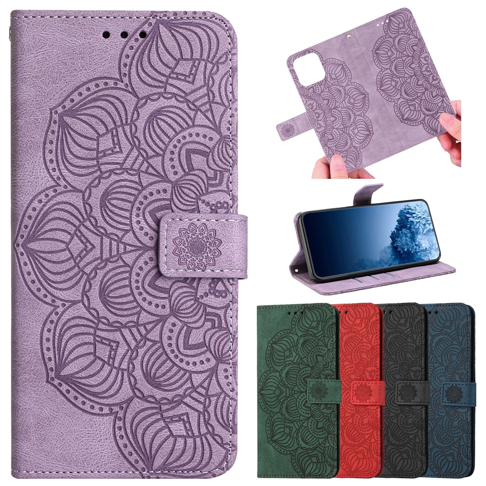 

Leather Phone Case for Funda Samsung Galaxy S23 Ultra S22 S21 Plus S20 FE 5G Cover Cases Mandala Flip Wallet Card Holder Women