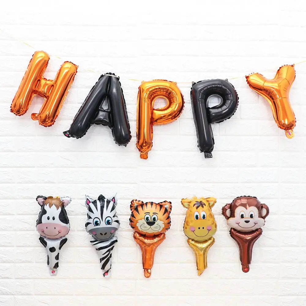 Party Supplies Zoo Theme  Safari Jungle Animal Head Tiger Lion Monkey Giraffe Cow Foil Balloon Kids Inflatable Toys
