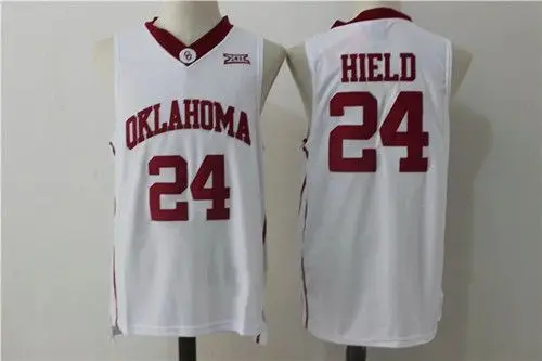 

Mens Oklahoma 24 BUDDY HIELD College Basketball Jerseys Red White Embroidery Shirts