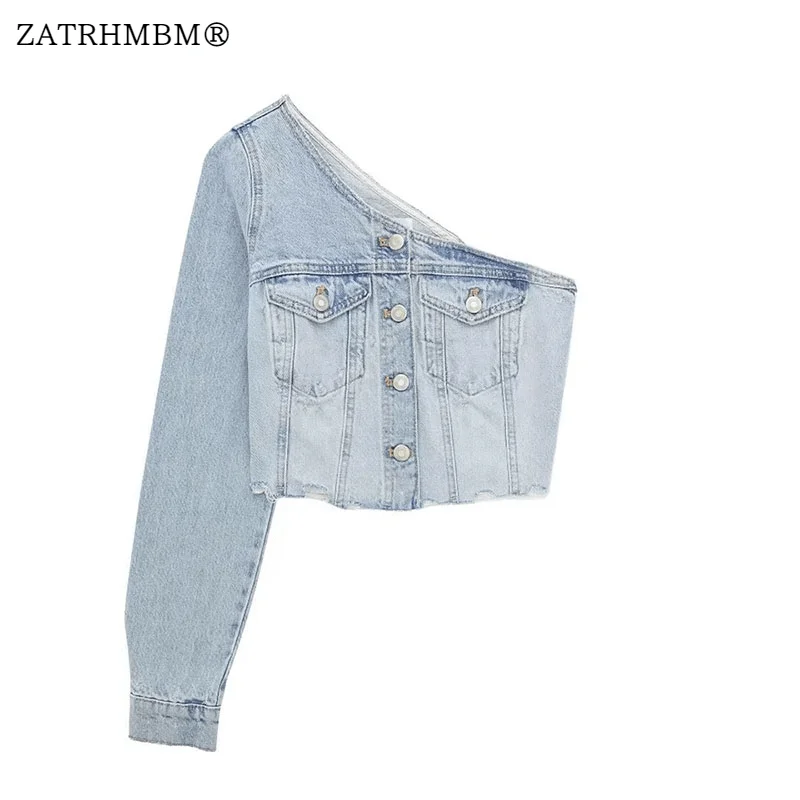 

ZATRHMBM Женская Осенняя мода 2023, джинсовая Асимметричная блузка, винтажные женские рубашки с длинным рукавом и пуговицами, блузы, шикарные топы