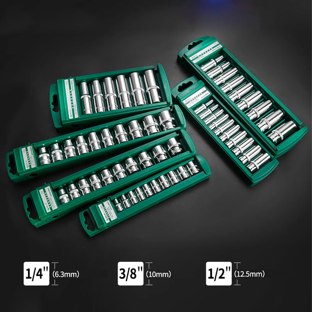 

B40 6/9/10 Pcs Drive Socket Set 1/4”, 3/8” and 1/2” External Sockets Cr-V Steel