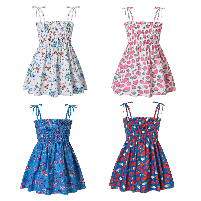 

Модные детские платья без рукавов, Хлопковое платье принцессы с поясом и принтом для маленьких девочек, летняя одежда для дня рождения вече...