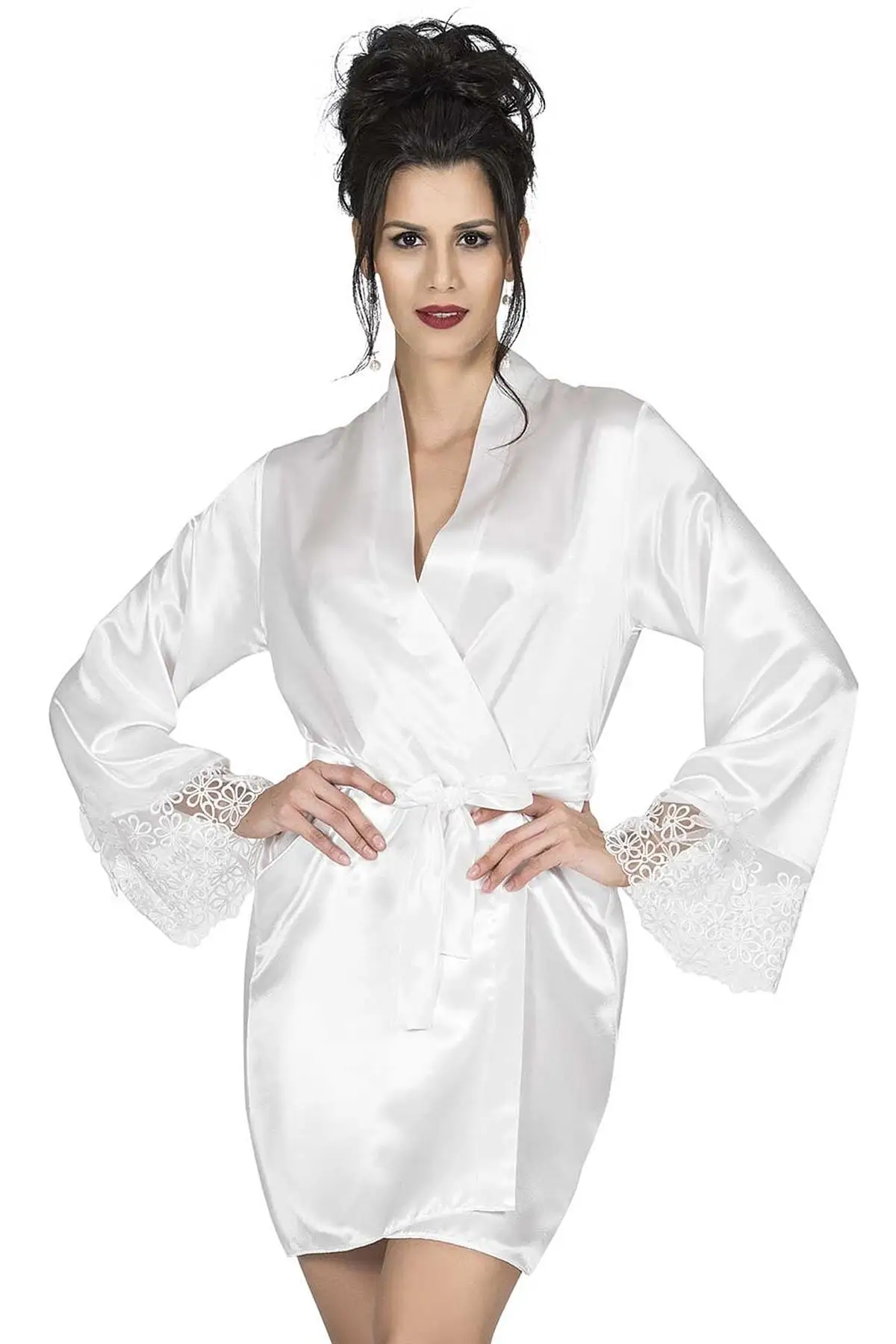 

Dressing Gown With Satin Lace Pattern Fashion Robe Robe Sexy Peignoir Kimono Bride Sleepwear Night Gown