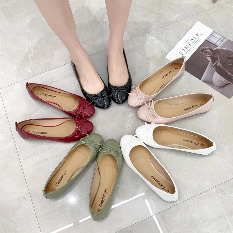 

Ballet Flats Shoes Women Classics Casual Loafers Red Patent Leather Lady Fashion Design Bowknot Shoes for Woman's Spring/Autumn