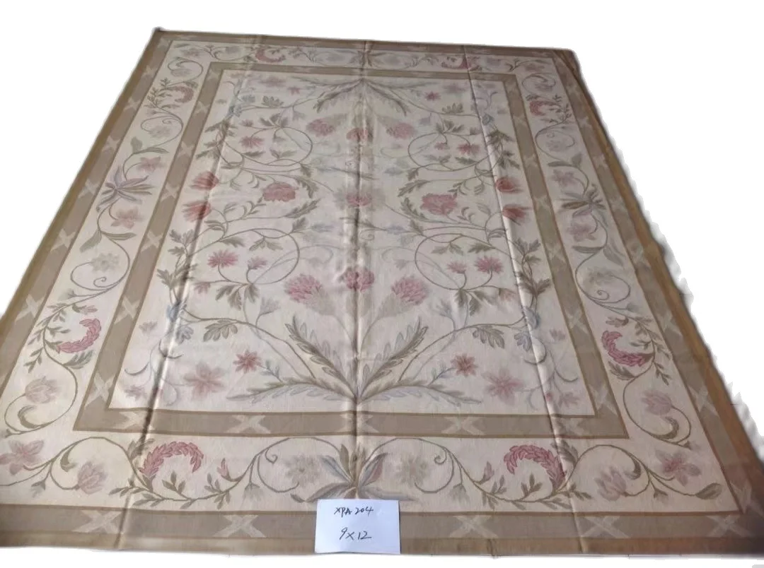 

Free Shipping Vintage Hand Made French Design Wool Large Original Aubusson Rug 365X274cm