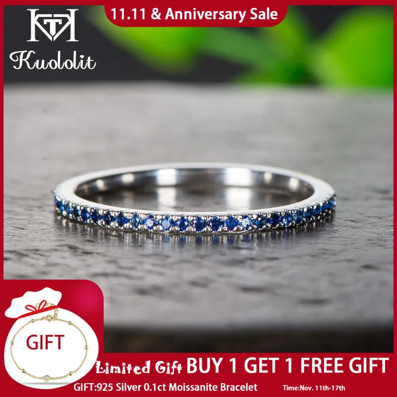 

Kuololit 10K band Natural Sapphire Gemstone Solid Gold Rings for Women Handmade Eternity Band for Bride Wedding Fine Jewelry