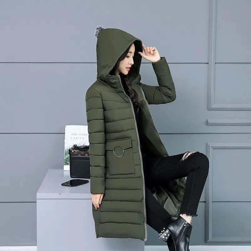 Slim Hooded Mid Length Parkas Elegant Cotton Padded Winter Warm Women Jackets Korean Snow Wear Long Sleeve Thicken Outwear