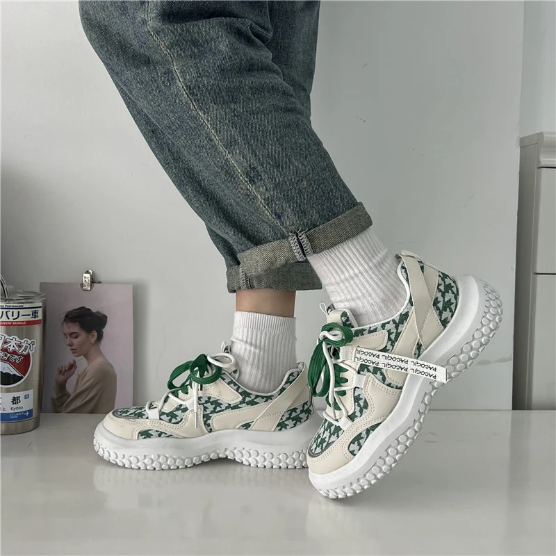 Green Summer Women's Sneakers Non-Slip Gear Sole Casual Comfort Vulcanized Shoes Platform Sneakers Block Color Cross Lace