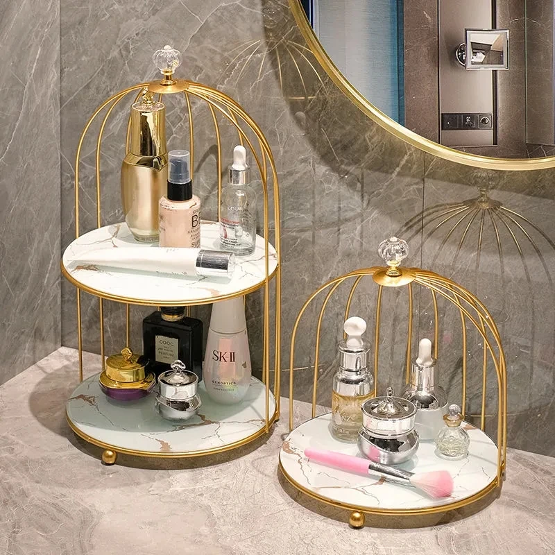 

2PCS Iron Art Nordic Style Bird Cage Rack Lipstick Perfume Cosmetic Skin Care Product Storage Rack Finishing Table Rack