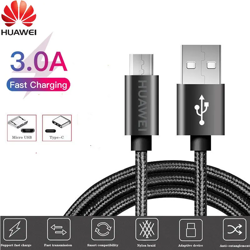 

Кабель зарядный Huawei, 3 А, USB Type-C, Micro USB