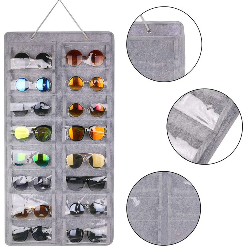 

15/25 Gird Sunglasses Organizer Hanging Wall Glasses Holder Dust Proof Home Storage Display Pocket Wall Stand Bag Organizer