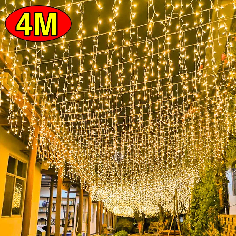 

String lights Christmas outdoor decoration Drop 4m Droop Garland curtain icicle string led lights Garden Party 220V 110V