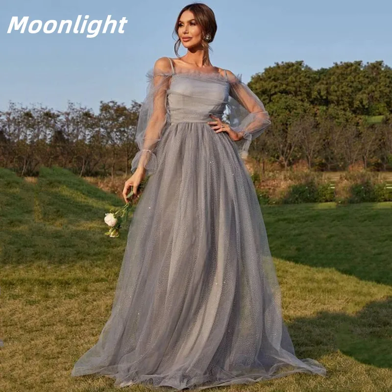 

Блестящее вечернее платье-трапеция с вырезом лодочкой и длинными рукавами