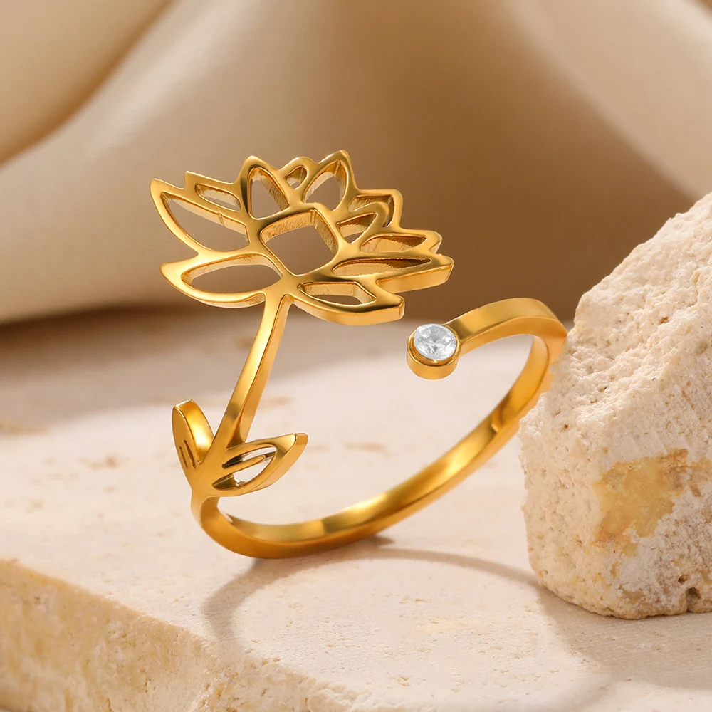 

Twelve Birthday Flowers Stainless Steel Rings For Women 18k Gold Color Open Ring Zirconia Jewelry Artículos Con Envío Gratis New