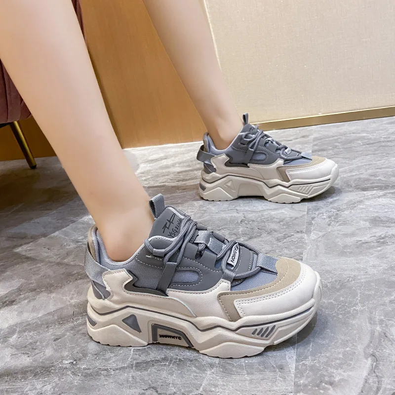 

2023 Women Casual Shoes Lovers Leather Platform Sneakers Harajuku Flat Thick Sole Tennis Female Wedge Net Basket Walking