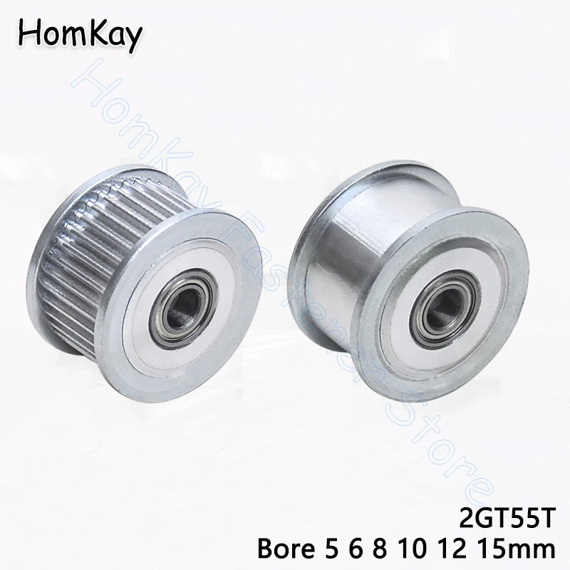 

55T GT2 Idler Timing Pulley 2GT Bore 5 6 8 10 12 15mm Driven Wheel Teeth Width 7/11mm CNC 3D Printer Parts for Belt width 6 10mm