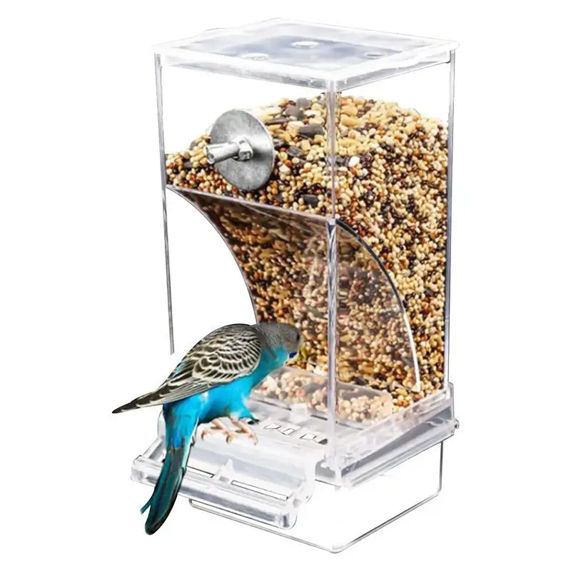 

No Mess Birds Feeders Automatic Parrot Seed Food Container Transparent Acrylic Birds Feeder Drinker Bird Cage Accessories