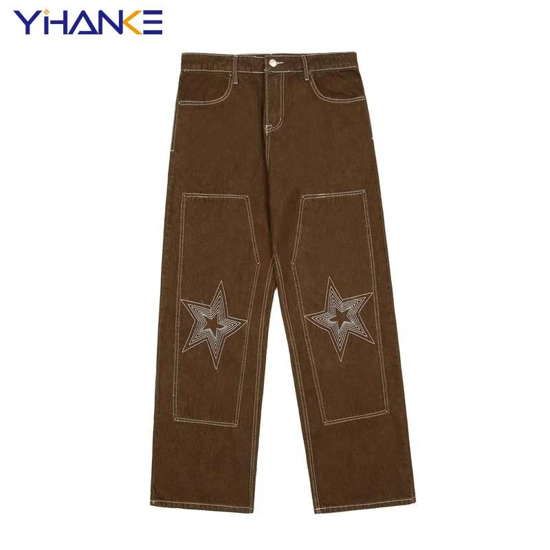 Brand Star Embroidery Jeans Retro Casual Pants Street Trend Straight Loose Pants Fashionable Hip-hop Style Street Men's джинсы