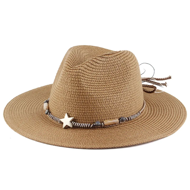 

Fashionable Wide Brim Women Straw Fedora Hat Outdoor Casual Summer Panama Sun Shade Beach Hat with Delicate Band