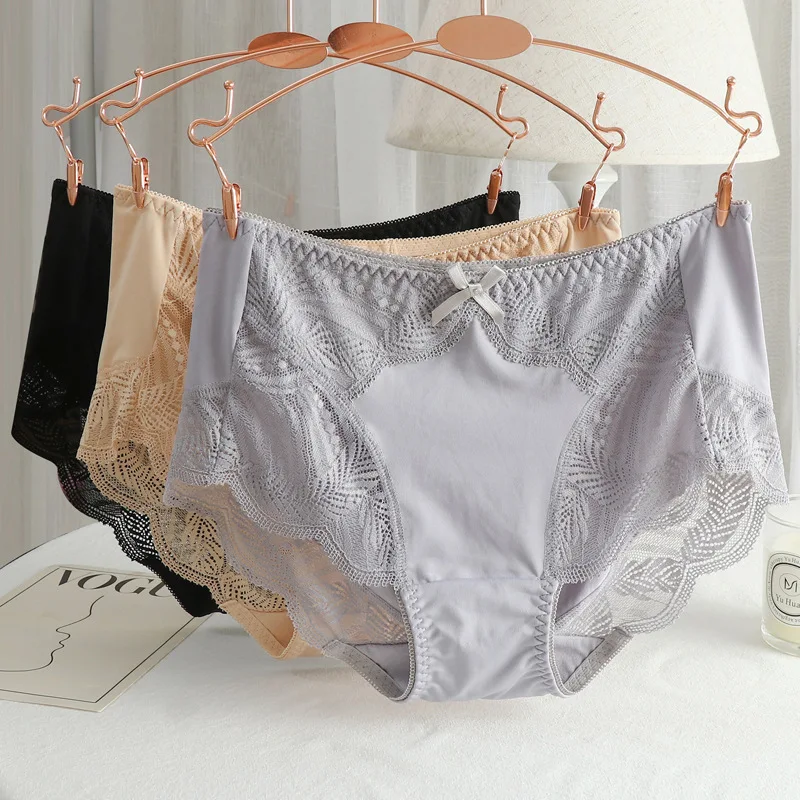 Женские Бесшовные трусики с кружевной отделкой нижнее белье из 100% хлопка дышащие