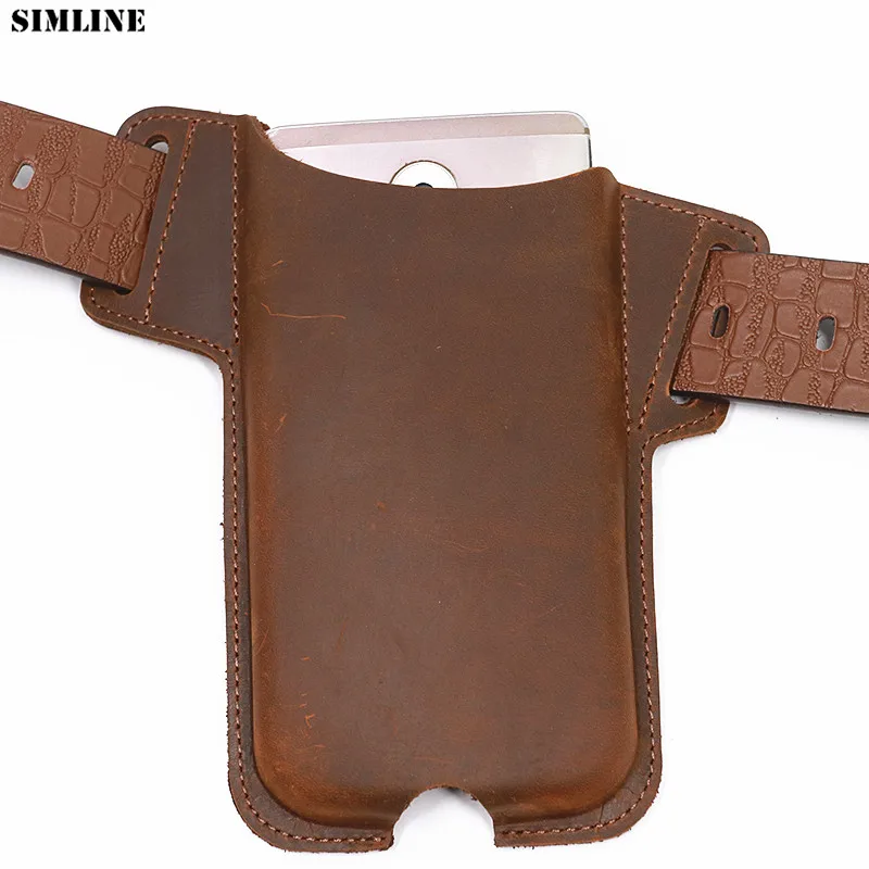 100% Genuine Leather Belt Cellphone Loop Holster For Men Vintage Small Portable Waist Phone Bag Pouch Holder iPhone 12 13pro Max