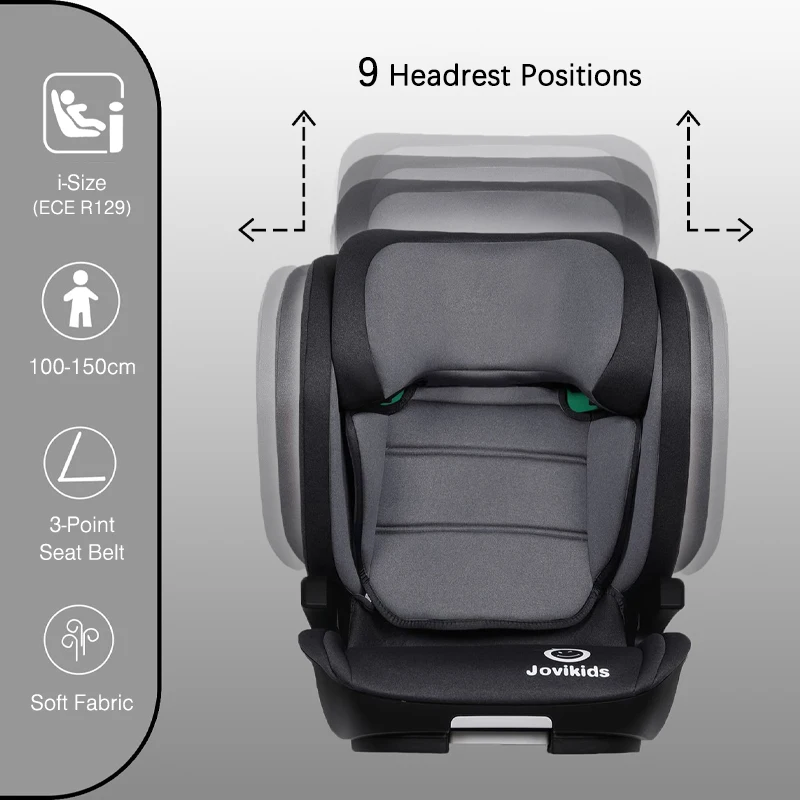Jovikids High Back Booster Car Seat Adjustable Angle Child Seat (Group 2/3, 3 to 12 Years Approx, 15-36 kg) 100-150cm ECE R129 enlarge