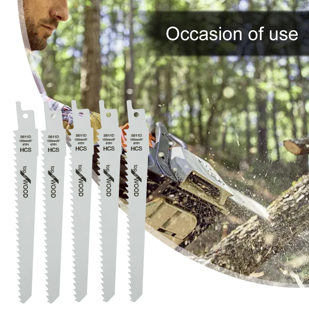 

5pcs S611D 150mm HCS Reciprocating Saw Blade Jig Wood Plastic Cutting Furniture Machining Pipe Cutting Power Tool Accessories
