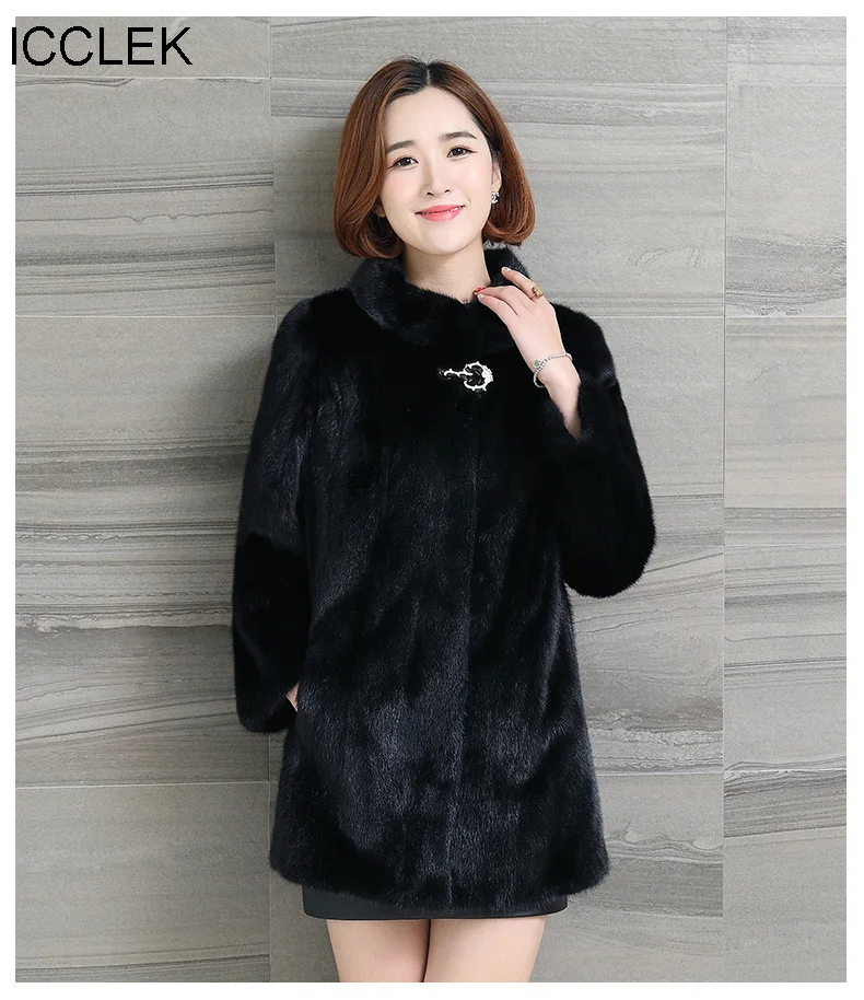 ICCLEK Imitation fur medium length coat 2020 new stand collar imitation mink hair Korean female rabbit hair large women's wear