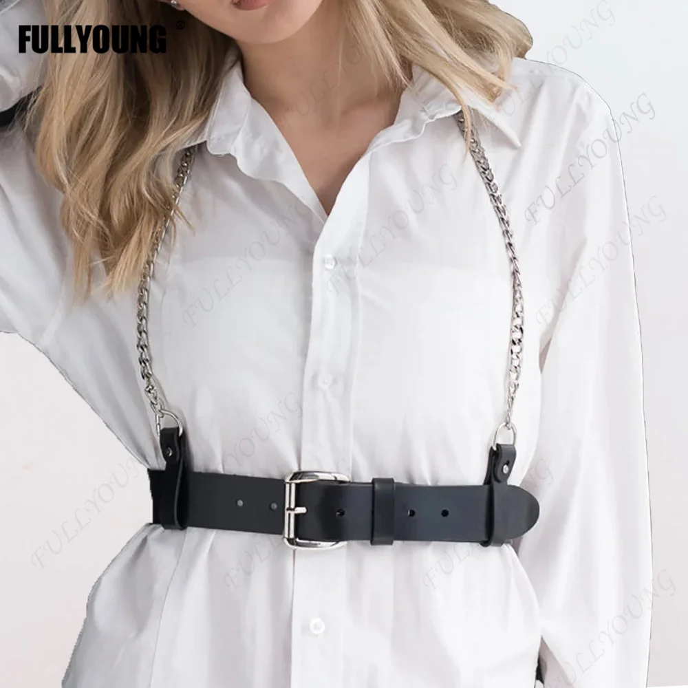 

Sexy Harness for Women Black Leather Waist Belt Goth Style Chain Harness Body Bondage Erotic Lingerie Suspenders Accessories