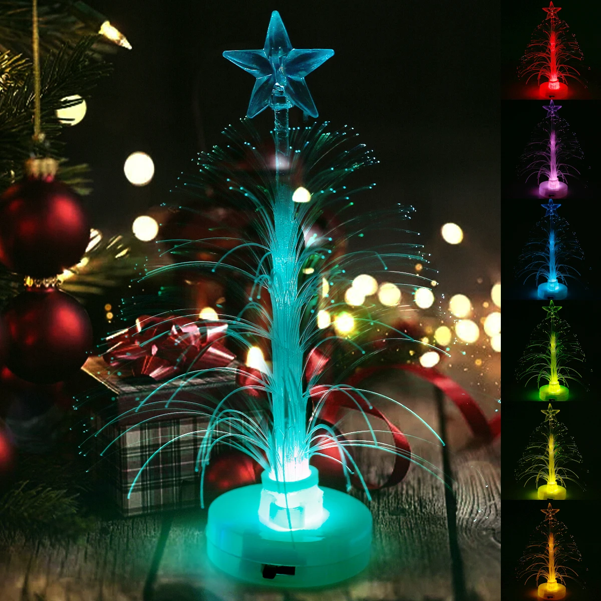 

9x15cm Fiber Optic Lamp LED Color Changing Christmas Tree Shape Fiber Light Battery Operated Table Glowing Lights Energy-saving