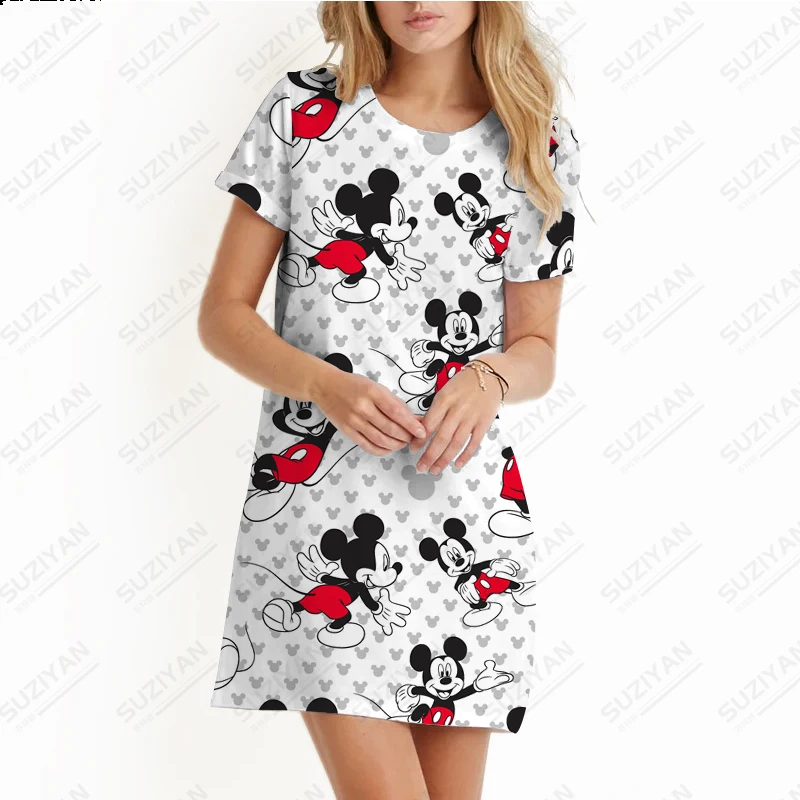 

Женское летнее платье с коротким рукавом и круглым вырезом, свободная облегающая одежда, элегантное платье с рукавом реглан и 3D-принтом Диснея