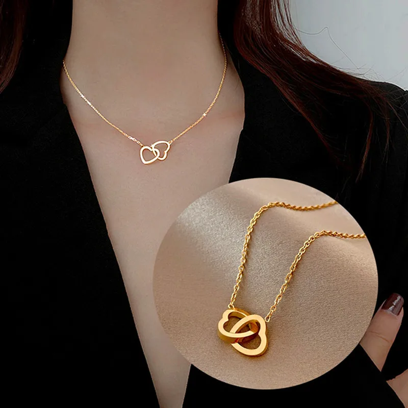 

New European and American Fashion Luxury Noble Double Love Necklace Women and Jewelry Banquet Party Couple Gift Commemoration