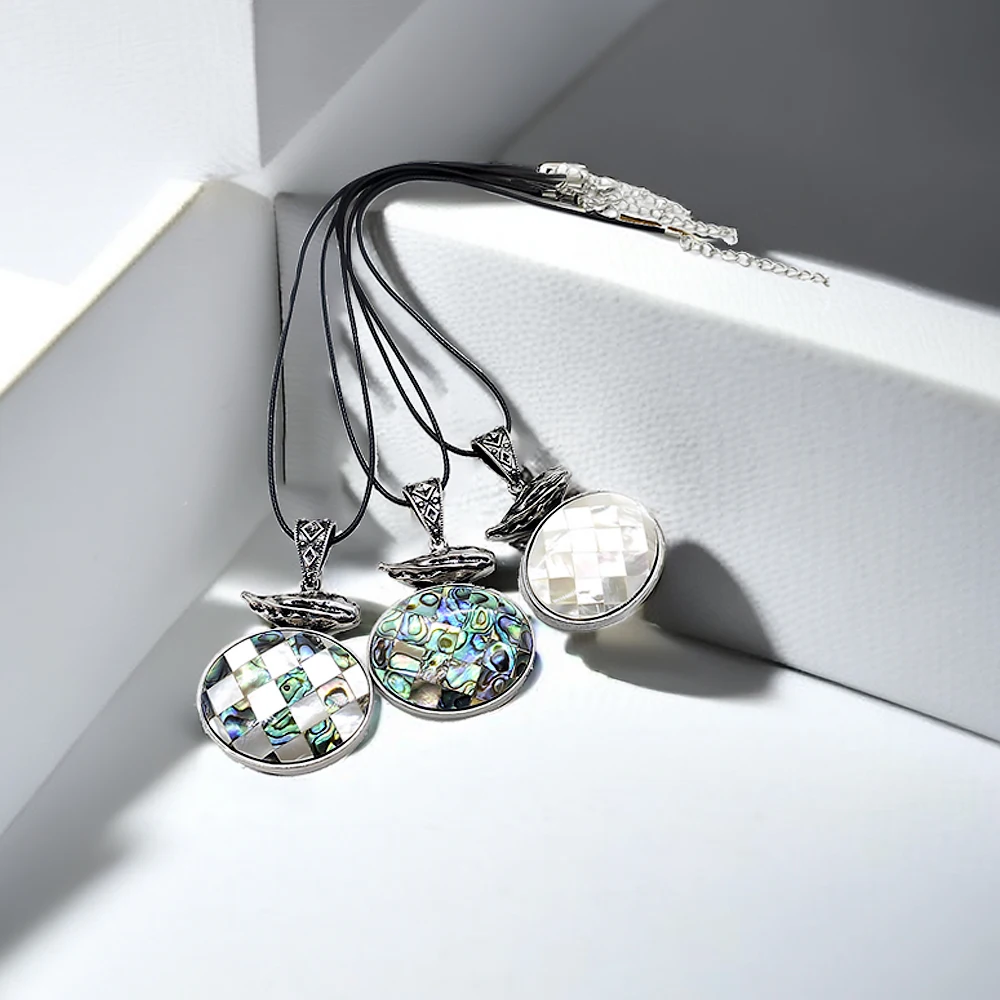 Женское Ожерелье из натуральной кожи, подвеска геометрической формы с ракушками