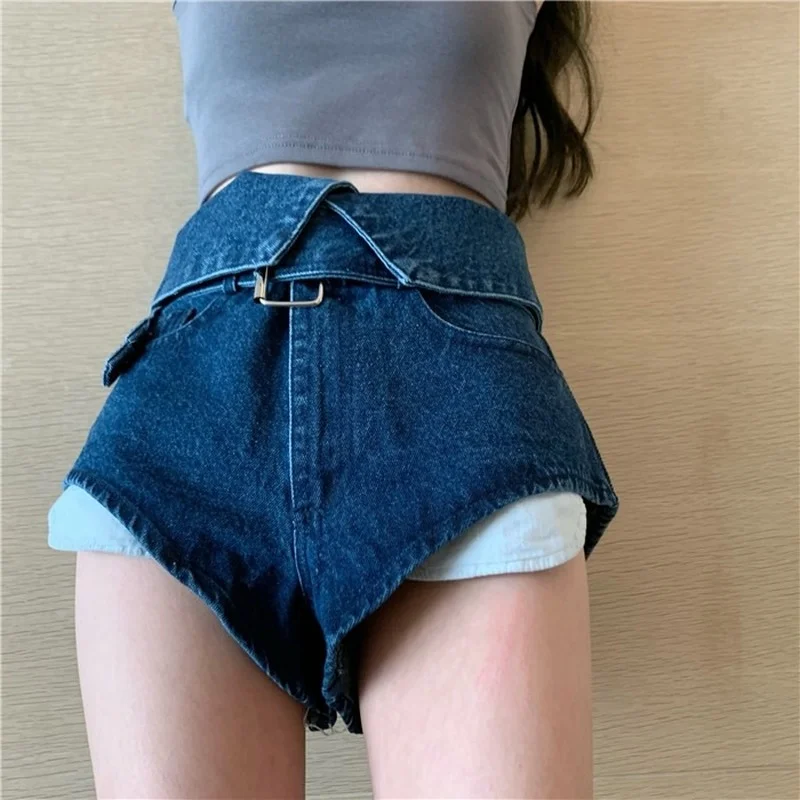2023 New Blue Wide-legged High-waisted Denim Shorts Straight and Loose Thin A-line Wide-leg Cotton Shorts Summer Jeans Coating