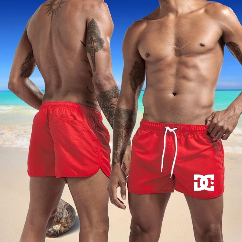 

2022 Summer Newest Sports Fashion Solid Color Elastic Lace-up Quarter Pants Dc Logo Printing Casual Men's Quarter Beach Pants
