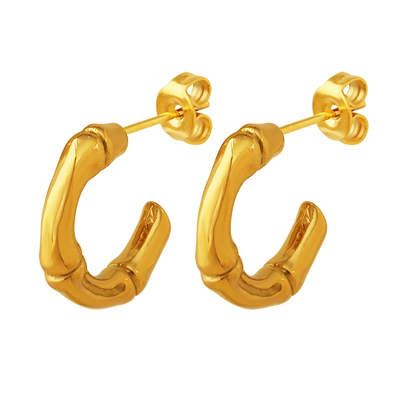 

2023 New Bamboo Joint C- Shaped Earrings Fashion Women's Stainless Steel Gold-Plated Stud Earring Women's Glamour Jewelry