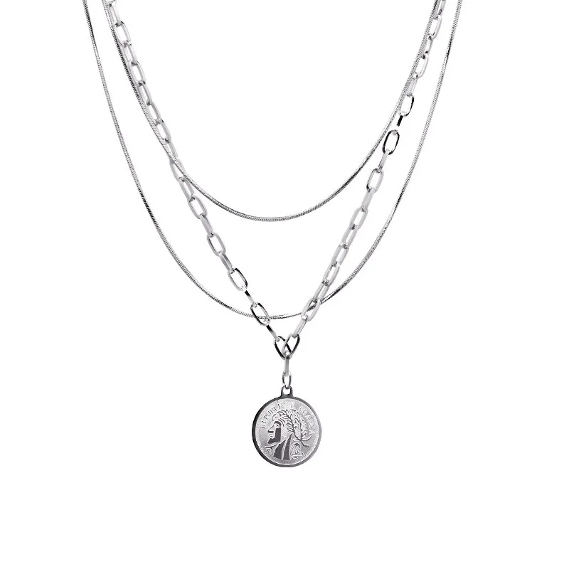 

Винтажное многослойное ожерелье для женщин, цепочка из нержавеющей стали с монетами, модное ювелирное изделие с грубой любовью и портретом