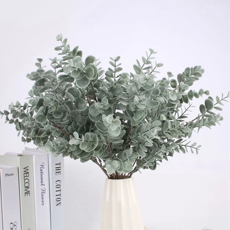 

6 Pack Eucalyptus Stems Artificial Plant Real Touch Decor Faux Plastic Green Plants for Home Wedding Bouquet (7 Forks)