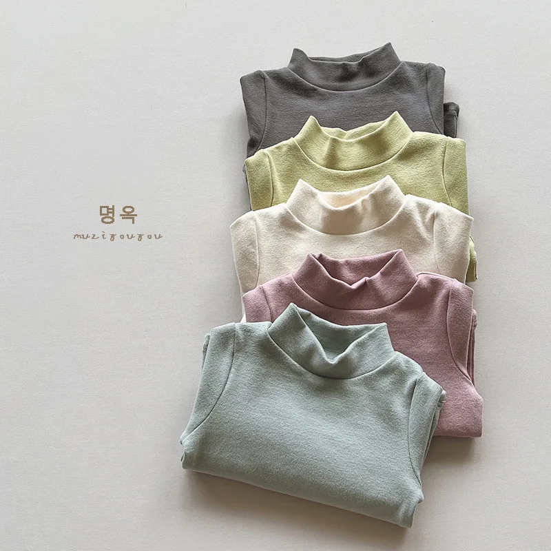 

2022 Autumn New Kid Elasticity All-match Long Sleeve T-shirt Girl Baby Cotton Bottoming Shirt Children Boy Candy Color Tops Tees